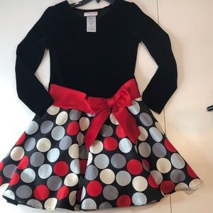 Ashley Ann Christmas Dress Black Velvet Red Gray White Dot Skirt Girls 8 NWOT